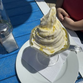 Sam's Chowder House - Vanilla Strauss Organic Soft Serve Ice Cream with olive oil and sea salt - Seafood Near Me - Half Moon Bay, California Sam's Chowder House - Vanilla Strauss Organic Soft Serve Ice Cream with olive oil and sea salt - Seafood Near Me - Half Moon Bay, California