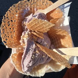 Moom Maam - Artisanal Thai Gelato - Riceberry Horchata Gelato with GF coconut waffle cone
