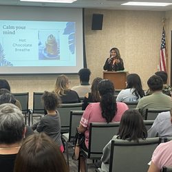 Balance & Peace Family Counseling - Our founder and CEO speaking at a wellness event for the Upland Unified School District community.