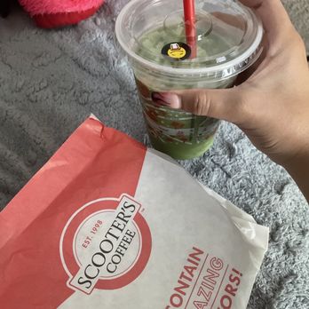 Scooter's Coffee - Breakfast bagel with matcha smoothie - Coffee & Tea Near Me - Spring, Texas