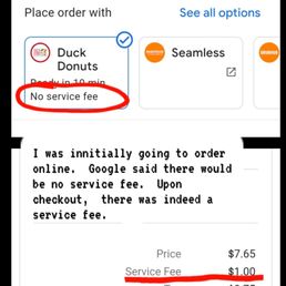 Very clearly states "no service fee" yet a service fee is applied.