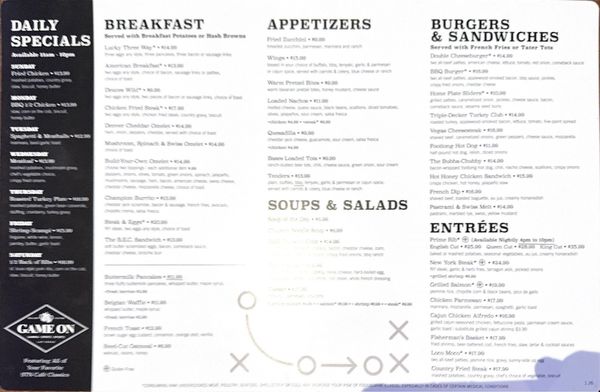 Menu photo 4 Game On Las Vegas, NV
