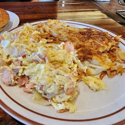 My locks and eggs and onions hash browns and toasted bagel My locks and eggs and onions hash browns and toasted bagel