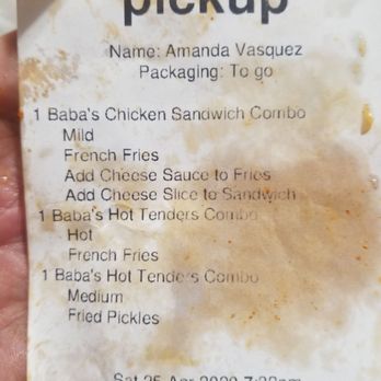 Baba's Hot Chicken - What I got was one chicken sandwich and one hot tenders and the other one was medium not hot - Chicken Shop Near Me - Riverside, California