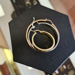 GRAMCARAT - 14kt Chanel Earrings in White, Yellow, and Rose Gold. 3 sizes of hoops!