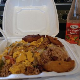 The true Jamaican breakfast (for lunch), Akee and Saltfish with a side of plantain. Done right! The true Jamaican breakfast (for lunch), Akee and Saltfish with a side of plantain. Done right!