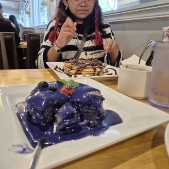 YogurStory - Pancake galore.  Chocolate chip and Ube....so pretty and so delicious. - Pancakes Near Me - Honolulu, Hawaii