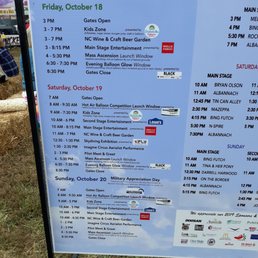 List of musicians playing. Running two stages.