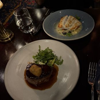 The Library - Filet Mignon and seared halibut - New American Near Me - Las Vegas, Nevada The Library - Filet Mignon and seared halibut - New American Near Me - Las Vegas, Nevada
