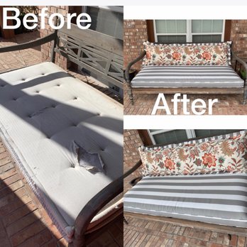 Benny & Sons - Bench cushion before abs after - Furniture Reupholstery Near Me - Richardson, Texas