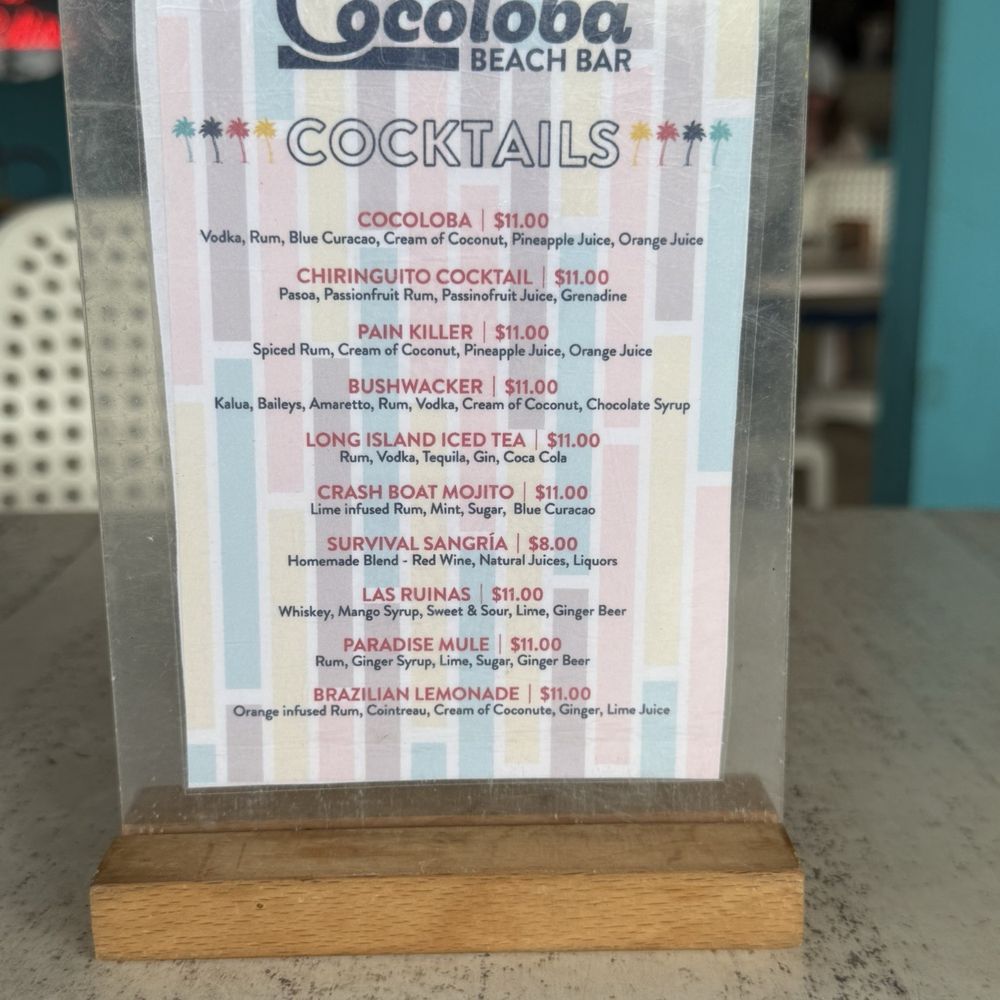 Cocoloba Beach Bar - Drink menu - Specialty Food Near Me - Borinquen, Puerto Rico