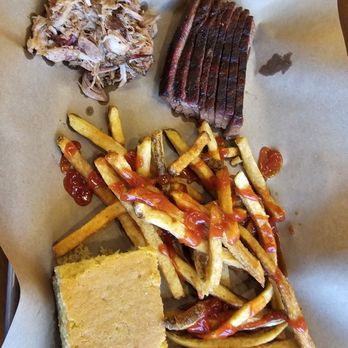 Mission BBQ - My main course is Pulled Pork and Brisket with Fries and Cornbread. - Barbeque Near Me - Roanoke, Virginia Mission BBQ - My main course is Pulled Pork and Brisket with Fries and Cornbread. - Barbeque Near Me - Roanoke, Virginia