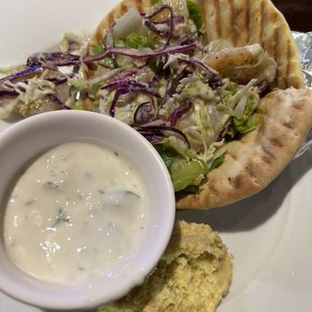 Flavory Bistro - Shrimp Gyro with Hummus and Tzatziki Sauce - Mediterranean Near Me - Ankeny, Iowa Flavory Bistro - Shrimp Gyro with Hummus and Tzatziki Sauce - Mediterranean Near Me - Ankeny, Iowa