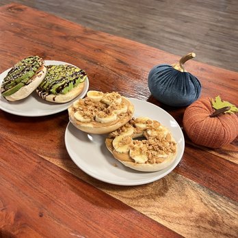 Caffeine Machine - Toasted Bagel with fresh sliced avocado, and Toasted Bagel with peanut butter and banana - Coffee & Tea Near Me - Las Vegas, Nevada