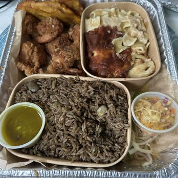 Sak Pase Kitchen - Fried shrimp, Jon Jon rice, and macaroni and cheese. With fried plantains and pikliz. - Haitian Near Me - Plantation, Florida Sak Pase Kitchen - Fried shrimp, Jon Jon rice, and macaroni and cheese. With fried plantains and pikliz. - Haitian Near Me - Plantation, Florida