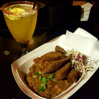 Faust Tavern - Cajun Vegan Delight: bbq seitan, rice & beans, slaw. $7 and delicious. - Dive Bars Near Me - San Antonio, Texas
