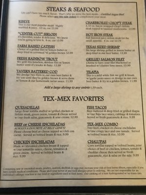 Menu photo 8 Billy Gene's Restaurant Kerrville, TX