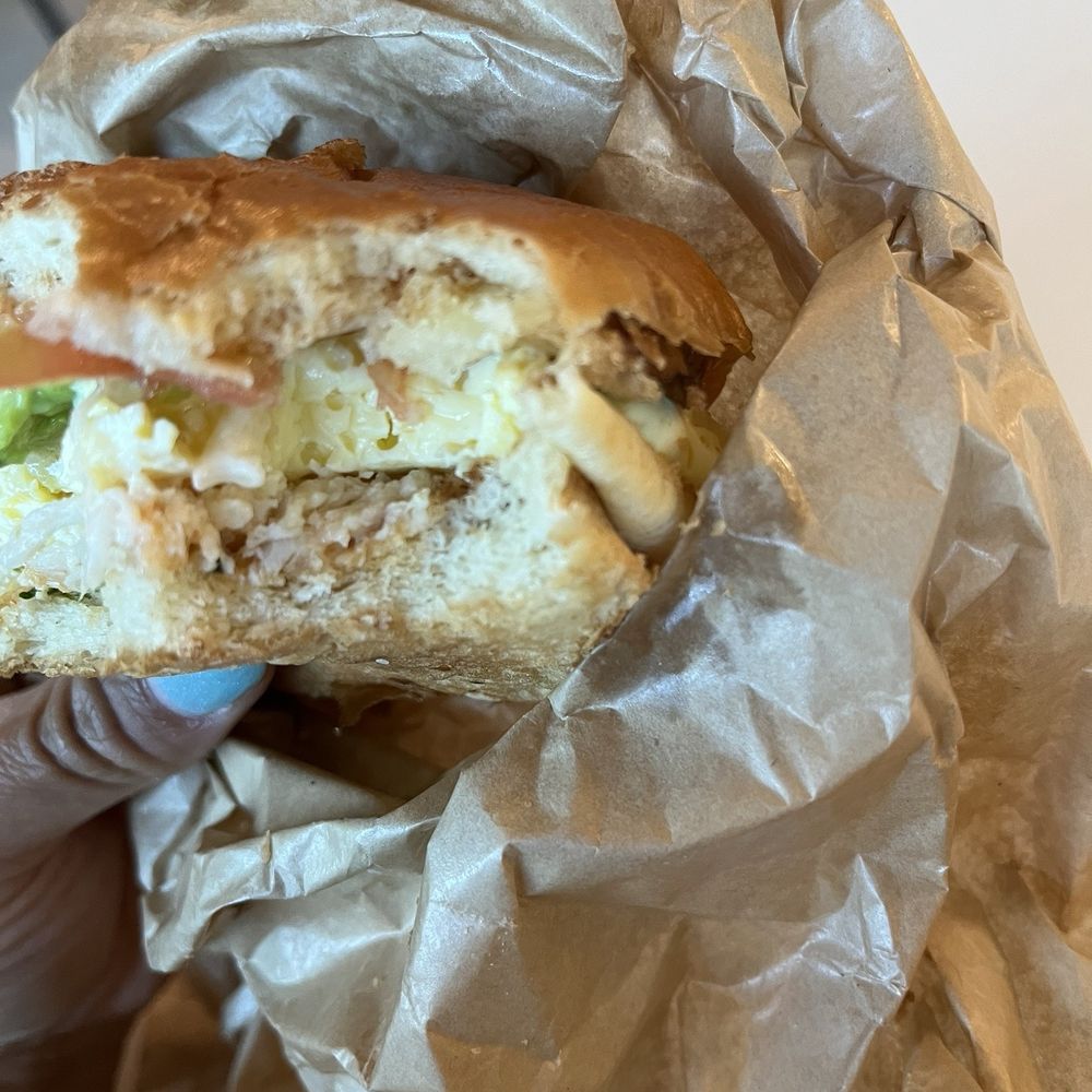 Mistakenly put chicken in my breakfast sandwich. Mistakenly put chicken in my breakfast sandwich.