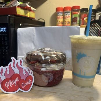 Playa Bowls - Bae Bowl 3.0 and Orange Power Smoothie 20oz February sticker of the month - Juice Bars & Smoothies Near Me - Worcester, Massachusetts