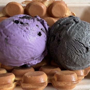 Flock - Ube and black sesame ice cream with waffle. - Food Court Near Me - Portland, Oregon