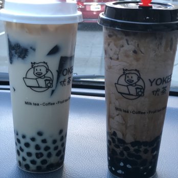 Yokee Milk Tea - Brown Rice Milk Tea on the left. Mocha Volcano on the right. - Bubble Tea Near Me - Oakland, California Yokee Milk Tea - Brown Rice Milk Tea on the left. Mocha Volcano on the right. - Bubble Tea Near Me - Oakland, California