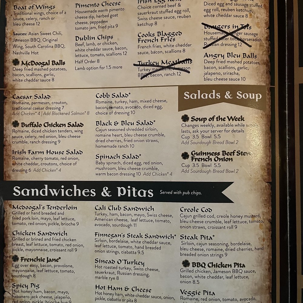 Cook McDoogal's Irish Pub - Menu - Irish Near Me - Kokomo, Indiana