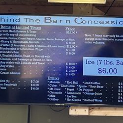 Behind the Barn Concessions - Menu 2023