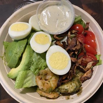 The Greenery - Cobb salad with pesto shrimp added - Salad Near Me - Sayville, New York The Greenery - Cobb salad with pesto shrimp added - Salad Near Me - Sayville, New York