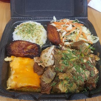 Caribbean Cabana - Curry goat, Jasmine rice, fried plantain, mac n cheese, and cabbage- $20 - Caribbean Near Me - Dallas, Texas Caribbean Cabana - Curry goat, Jasmine rice, fried plantain, mac n cheese, and cabbage- $20 - Caribbean Near Me - Dallas, Texas