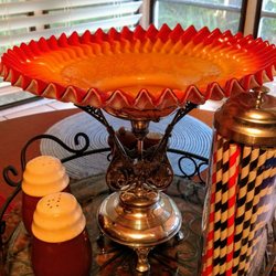 Turkey Creek Auctions - 1880's Pairpoint Victorian silver plated enameled brides bowl w/ mica flecks : $280