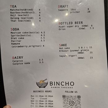Bincho - Menu - Ramen Near Me - Los Angeles, California