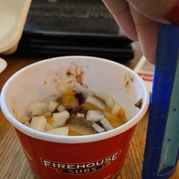 2 1/2 inch cup & it isn't even full. Theres like maybe three bites.