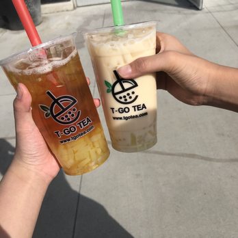 T-Go Tea - Honey pear green tea (left) Emerald Milk Tea (right) - Bubble Tea Near Me - Richmond, British Columbia