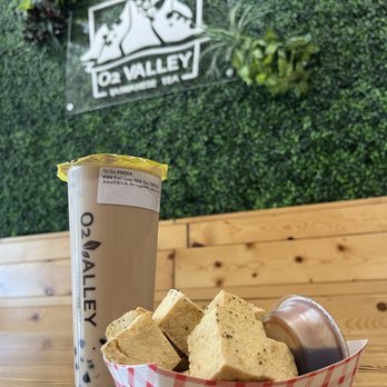 O2 Valley - A11 Fried tofu + #M4 Earl Grey Milk Tea - Bubble Tea Near Me - Cupertino, California O2 Valley - A11 Fried tofu + #M4 Earl Grey Milk Tea - Bubble Tea Near Me - Cupertino, California
