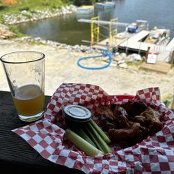 Waterside Bar and Grill - Wings and beer and lake view.