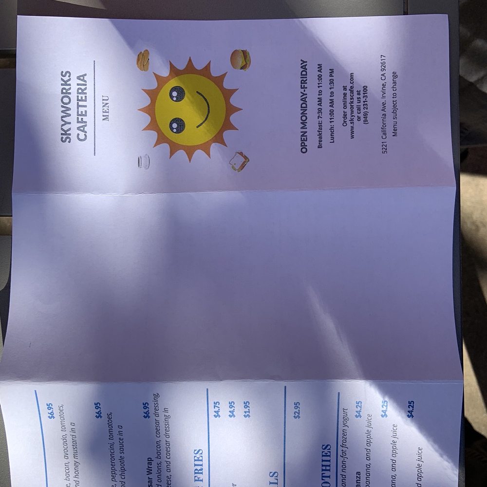 Skyworks Café - Menu 12/2020 - American Near Me - Irvine, California Skyworks Café - Menu 12/2020 - American Near Me - Irvine, California