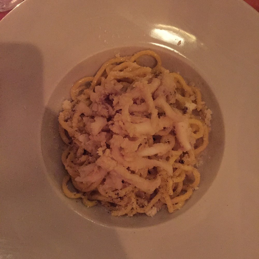 Sciuè Sciuè - Tonnarelli with fried calamari (bad lighting but extremely delicious and generous portion) - Italian Near Me - Rome, RM Sciuè Sciuè - Tonnarelli with fried calamari (bad lighting but extremely delicious and generous portion) - Italian Near Me - Rome, RM