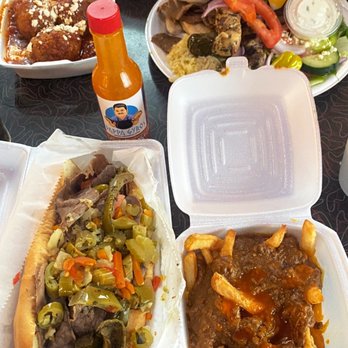 Pappa Gyros - Italian Beef & Sausage Special Combo, Fries with Detroit Chili, Taki's Plate, and meatballs. - Greek Near Me - Katy, Texas Pappa Gyros - Italian Beef & Sausage Special Combo, Fries with Detroit Chili, Taki's Plate, and meatballs. - Greek Near Me - Katy, Texas