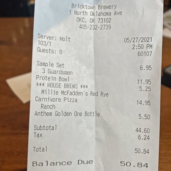 Bricktown Brewery - Bricktown Brewery. The bill. - Breweries Near Me - Oklahoma City, Oklahoma Bricktown Brewery - Bricktown Brewery. The bill. - Breweries Near Me - Oklahoma City, Oklahoma