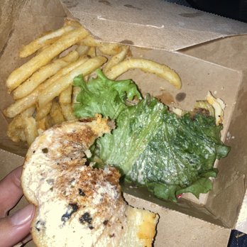Underground Burgers - a hand holding a sandwich and french fries - Food Delivery Services Near Me - Las Vegas, Nevada