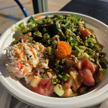 Poki Bowl - Large bowl ($19.95) with salmon, yellowtail, ahi tuna, and octopus as proteins - Poke Near Me - Henderson, Nevada