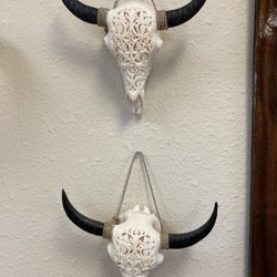 Carved resin bull skulls