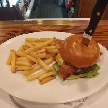 Cowesett Inn - Bacon cheddar cheese burger w fries - Italian Near Me - West Warwick, Rhode Island Cowesett Inn - Bacon cheddar cheese burger w fries - Italian Near Me - West Warwick, Rhode Island