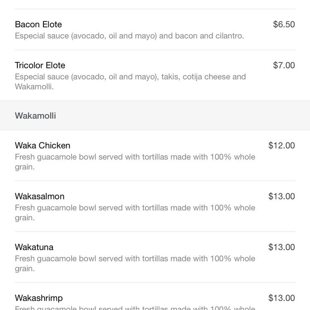 Wakamolli - Menu - Mexican Near Me - Doral, Florida