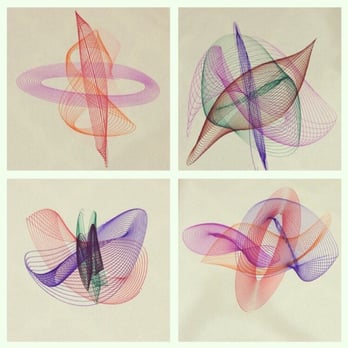 Exploratorium - Drawings we made using a swinging table. Friction causes the drawn pattern to slowly get smaller & smaller in a spiral path. - Venues & Event Spaces Near Me - San Francisco, California