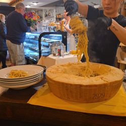 Ciao’s Catering and Cakes - Carbonara finished off in a Parmesan Wheel