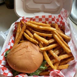 Honey Lake Cafe Cafe and Deli - My burger and fries (which I shared with my husband and still have some left).
