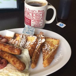 a plate of breakfast items