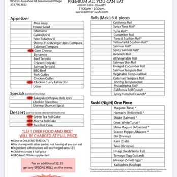 Sushi Katsu - Menu - (AYCE) lunch menu - Sushi Bars Near Me - Aurora, Colorado