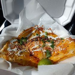 The Big Bad Taco Truck - Chicken quesadilla with a slice of lime.